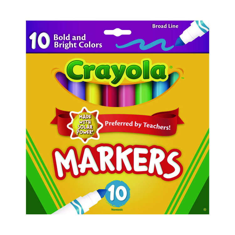 Crayola Non-Washable Marker, Broad Bullet Tip, Assorted Tropical Colors, 10/Pack (CYO587725)