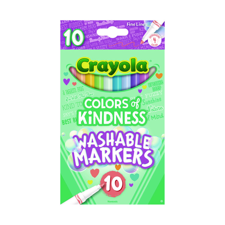 Crayola Colors of Kindness Fine Line Washable Markers, Fine Bullet Tip, Assorted Colors, 10/Box (CYO587807)