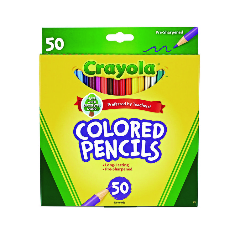 Crayola Long-Length Colored Pencil Set, 3.3 mm, 2B, Assorted Lead and Barrel Colors, 50/Box (CYO684050)