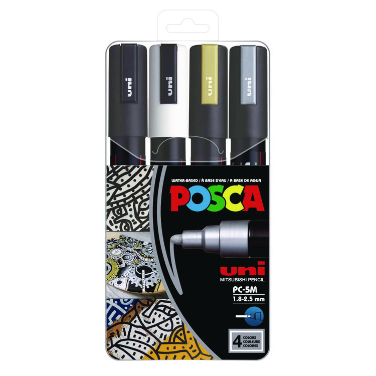 POSCA Water-Based Paint Markers, Medium Bullet Tip, Assorted Colors, 4/Set (UBCPC5M4C)
