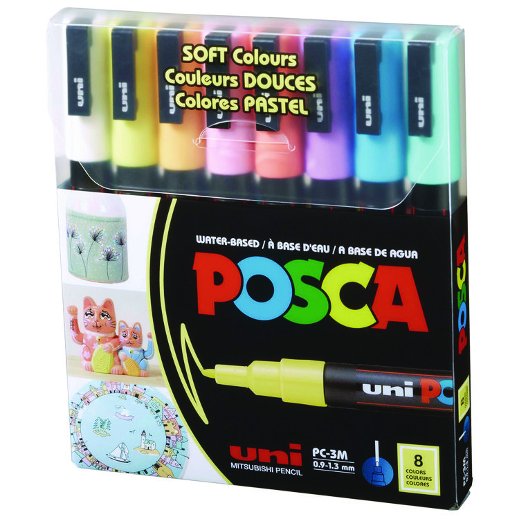 POSCA Water-Based Paint Markers, Fine Bullet Tip, 0.9 mm/1.3 mm, Assorted Colors, 8/Set (UBCPC3M8CSFTCLR)