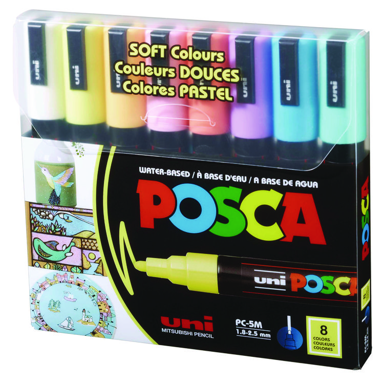 POSCA Water-Based Paint Markers, Medium Bullet Tip, 1.8 mm/2.5 mm, Assorted Colors, 8/Set (UBCPC5M8CSFTCLR)