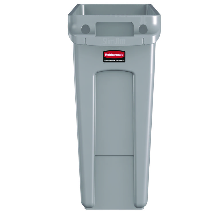 Rubbermaid Commercial Slim Jim Waste Container with Handles, 16 gal, Plastic, Light Gray (RCP1971258)