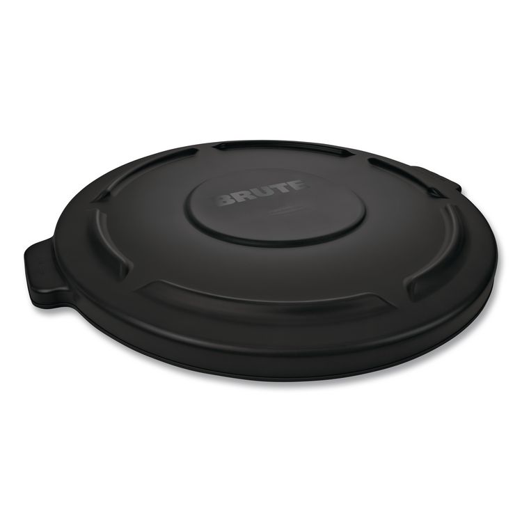 Rubbermaid Commercial BRUTE Self-Draining Flat Top Lids for 32 gal Round BRUTE Containers, 22.25" dia x 1.63"h, Black (RCP1867532CT)