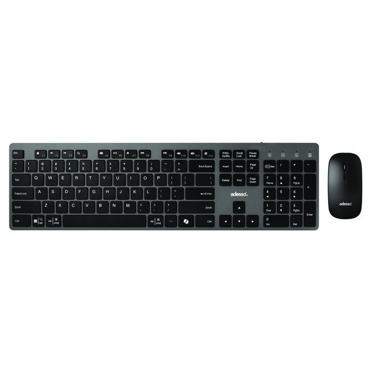 Adesso WKB-7300 Wireless Keyboard and Mouse, 2.4 GHz Frequency/30 ft Wireless Range, Gray/Black (ADEWKB7300)