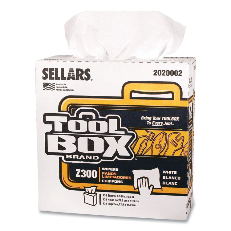 TOOLBOX Z300 Pop-Up Wipers, 1-Ply, 8.5 x 16.5, White, 8/Carton (SLR2020002)