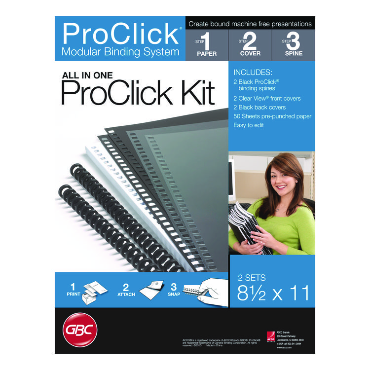 GBC Instant Report Kits, 0.31" Capacity, For 11 x 8.5 Sheets, Clear/Black Covers, Black Spine, 2 Kits/Pack (GBC2515665)