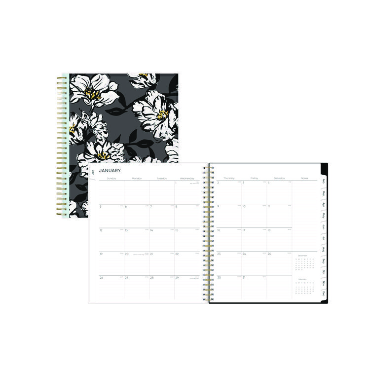 Blue Sky Baccara Dark Monthly Planner, Floral Artwork, 10 x 8, Gray/Black/Gold Cover, 12-Month (Jan to Dec): 2026 (BLS110216)