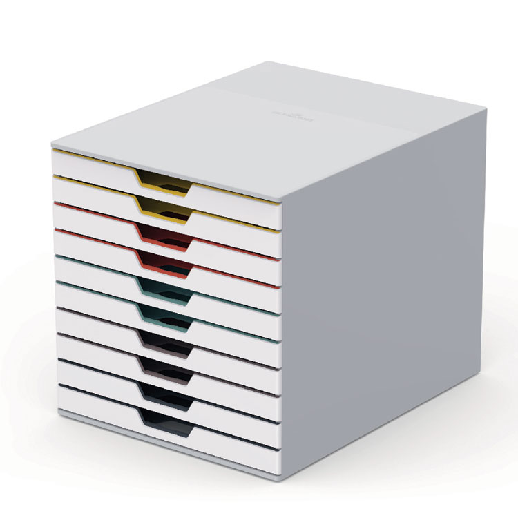 Durable VARICOLOR Stackable Plastic Drawer Box, 10 Drawers, Letter to Folio Size Files, 11.5 x 14 x 11, White (DBL763027)