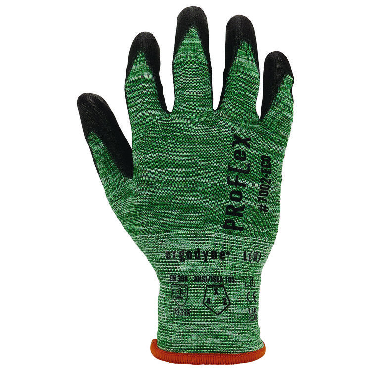ergodyne ProFlex 7002-ECO Recycled PU Coated Gloves, EN388: 3131, 7" Long, X-Small, Green, Pair (EGO10561)