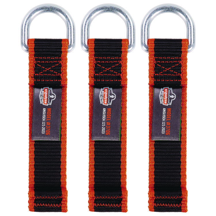 ergodyne Squids 3706 Web Tool Tether Attachment with D-Ring Tool Tails, 5 lb Max Working Capacity, 5.5" Long, Black, 3/Pack (EGO19710)