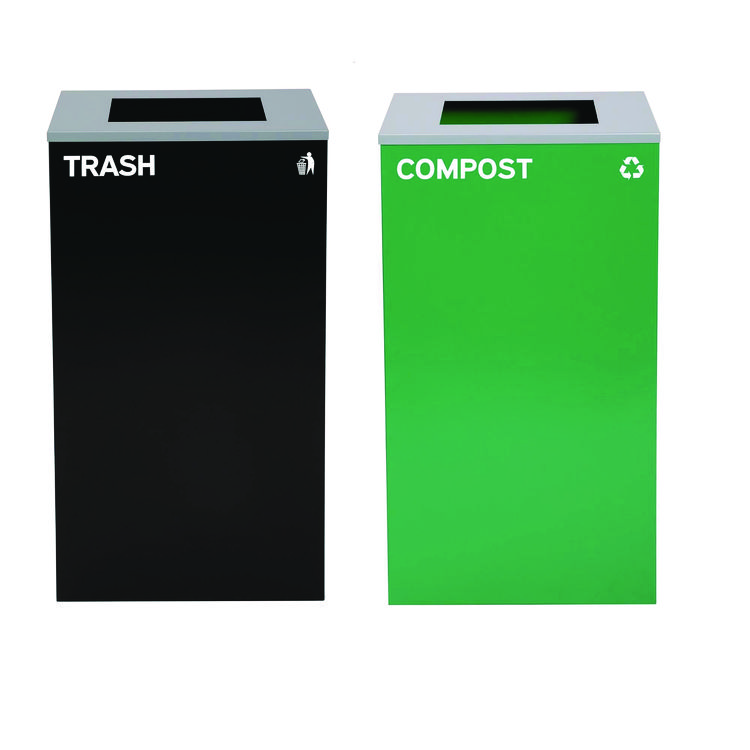 ALPINE INDUSTRIES 29 Gallon Trash/Recycling Cans, Steel, Green Compost Can with Square Lid, Black Trash Can with Square Lid (ALH4450BLKKIT9)