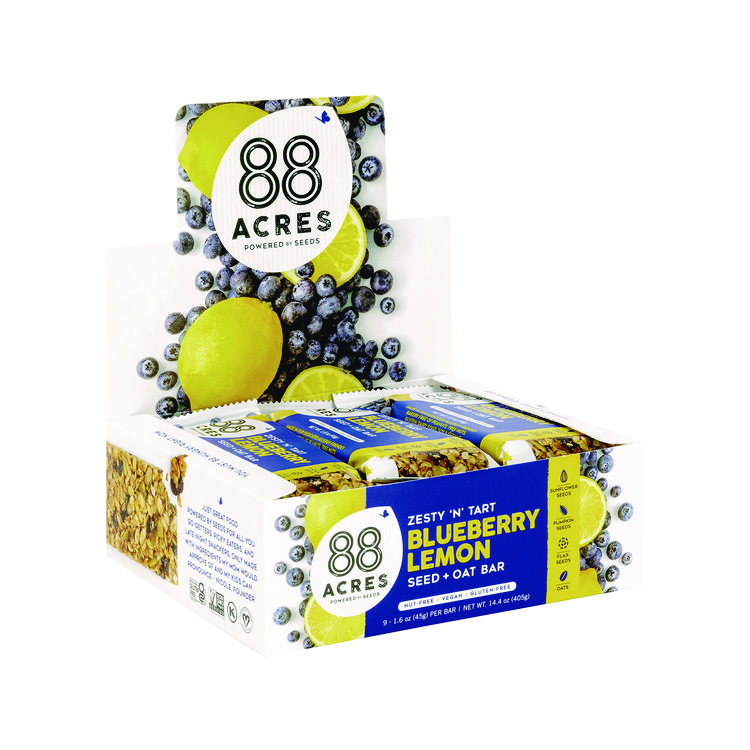 88 ACRES Warm 'N Chewey Gluten-Free Blueberry/Lemon Seed and Oat Bar, 1.6 oz Bar, 9/Box (AABACY00592)