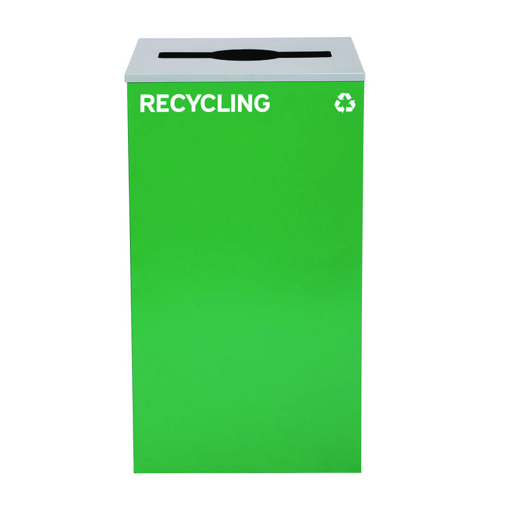ALPINE INDUSTRIES 29 Gallon Trash/Recycling Cans, Steel, Green Recycling Can with Mixed Lid (ALH4450KITGRNMR)