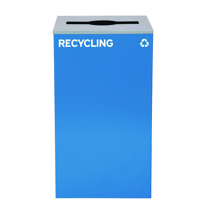 ALPINE INDUSTRIES 29 Gallon Trash/Recycling Cans, Steel, Blue Recycling Can with Mixed Lid (ALH4450KITBLUMR)