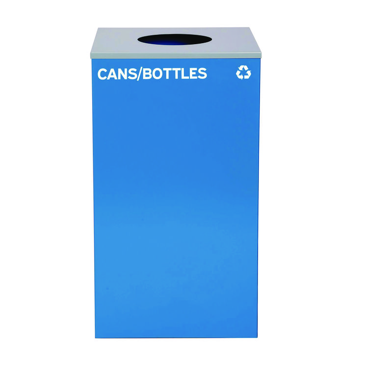 ALPINE INDUSTRIES 29 Gallon Trash/Recycling Cans, Steel, Blue Cans/Bottles Recycling Can with Circle Lid (ALH4450KITBLUCC)
