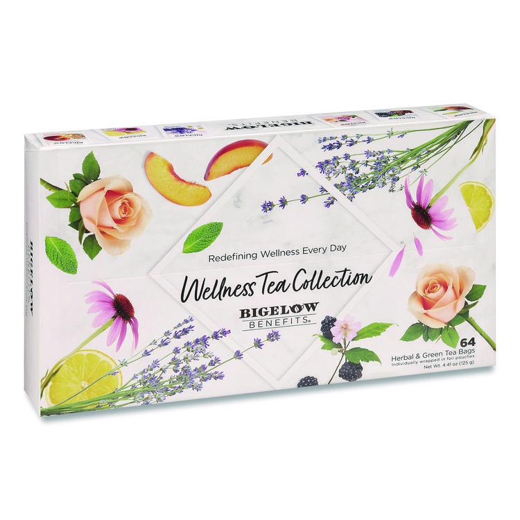 Bigelow Benefits Wellness Tea Bags, Assorted Flavors, 64/Box (BTCRCB50568)