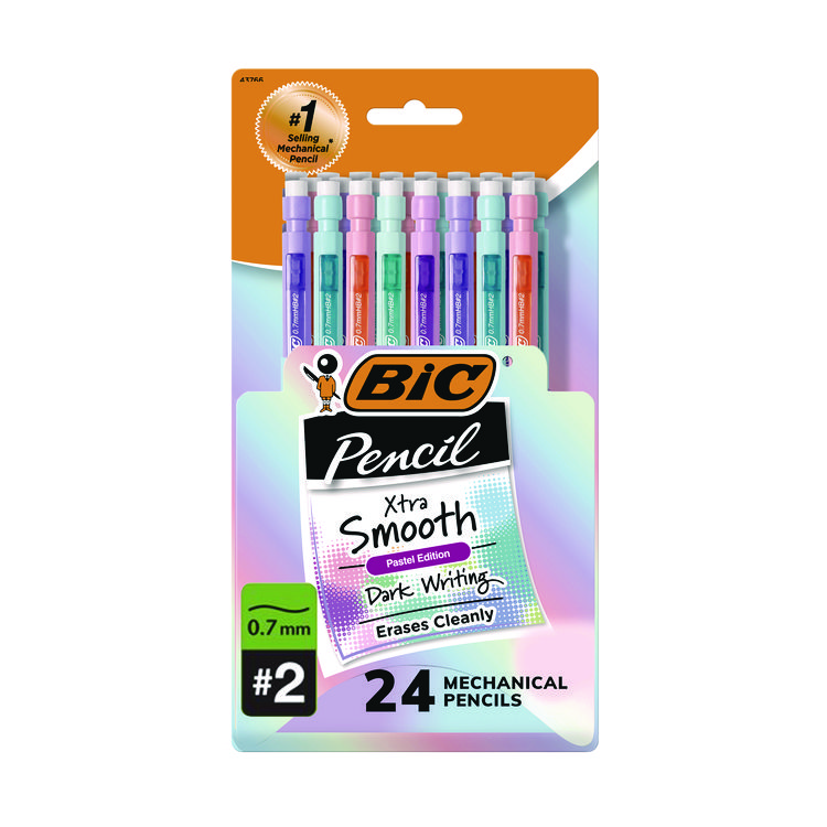 BIC Xtra-Smooth Pastel Edition Mechanical Pencils, 0.7 mm, HB (#2), Black Lead, Assorted Barrel Colors, 24/Pack (BICMPNP24BLK)