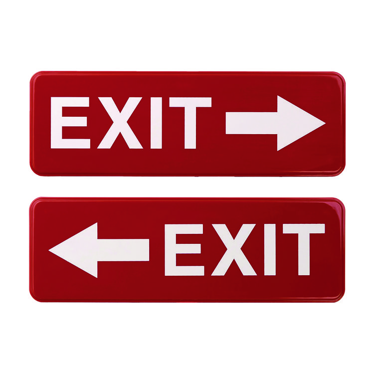 Excello Global Products Emergency Exit Indoor/Outdoor Wall Sign, 9 x 3, Red Face, White Graphics, 2/Pack (EXOEGPHD0257S)