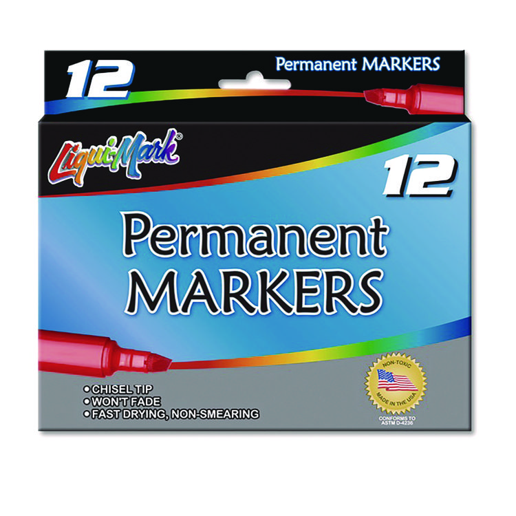 Liqui-Mark Permanent Marker, Chisel Tip, Black, Dozen (LQM91201)