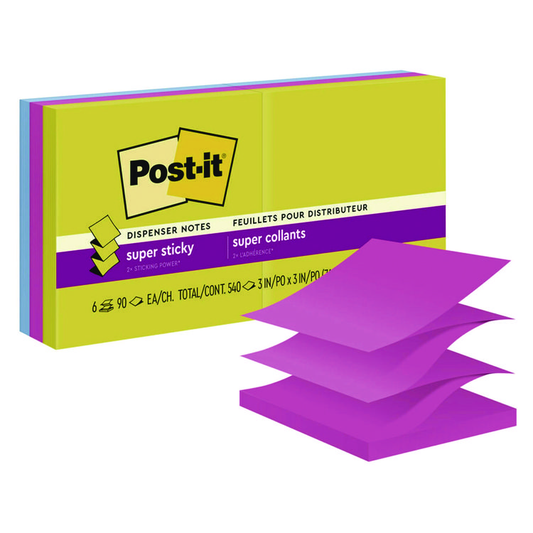Post-it Pop-up Notes Super Sticky Pop-Up Notes Summer Joy Collection Colors, 3" x 3", Assorted Colors, 90 Sheets/Pad, 6 Pads/Pack (MMMR3306SSJOY)