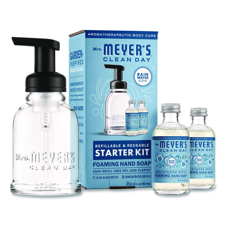 Mrs. Meyer's Foaming Hand Soap Concentrate Starter Kit, Rain Water, (2) 2 oz Refill Bottles, 10 oz Dispenser Bottle (MTH355607)