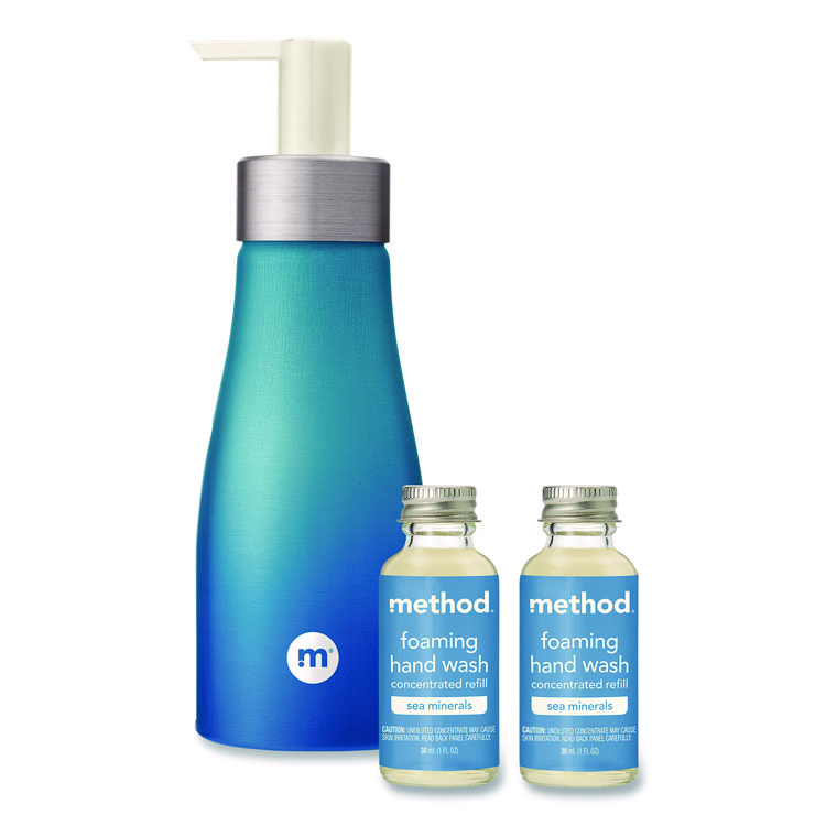 Method Refill + Reuse Foaming Hand Soap Refill Kit, Sea Minerals, (2) 1 oz Refill Bottles, 10 oz Dispenser Bottle (MTH356001)