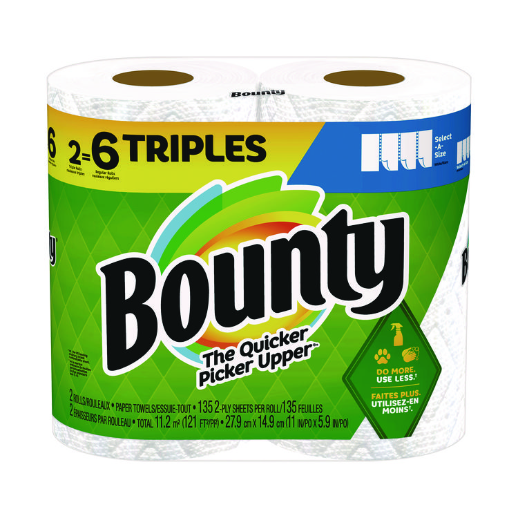 Bounty Select-a-Size Kitchen Roll Paper Towels, 2-Ply, 11 x 5.9, White, 135 Sheets/Roll, 2 Rolls/Pack (PGC06133)
