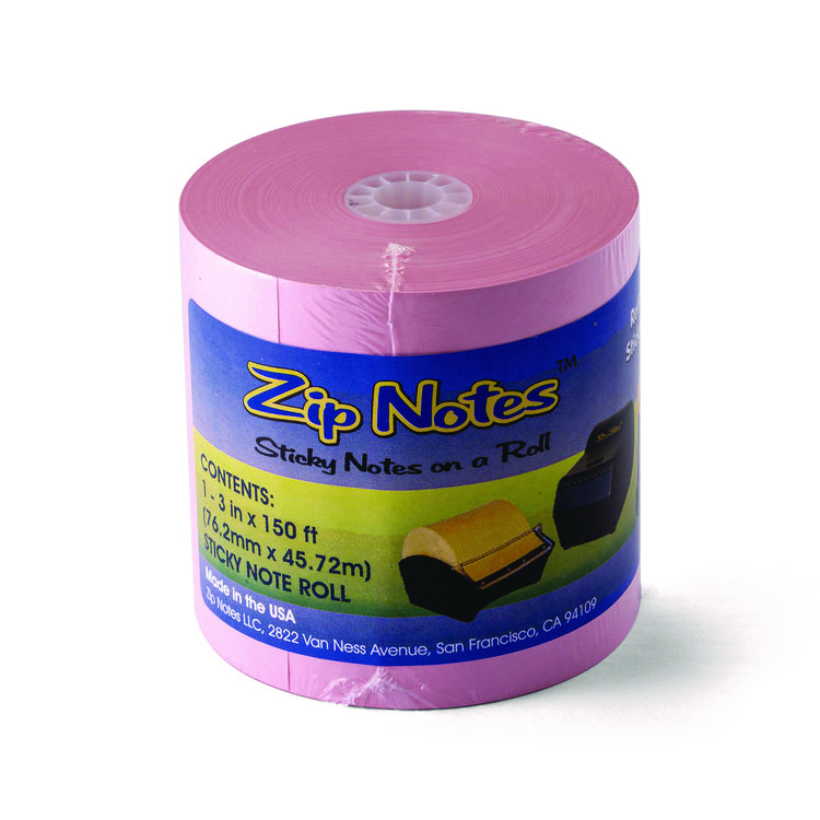 ZIP NOTES, LLC Dispenser Refill Roll, Unruled, Approx: 600 3 x 3 Sheets, 3" x 150 ft Roll, Pink (VCT0024)