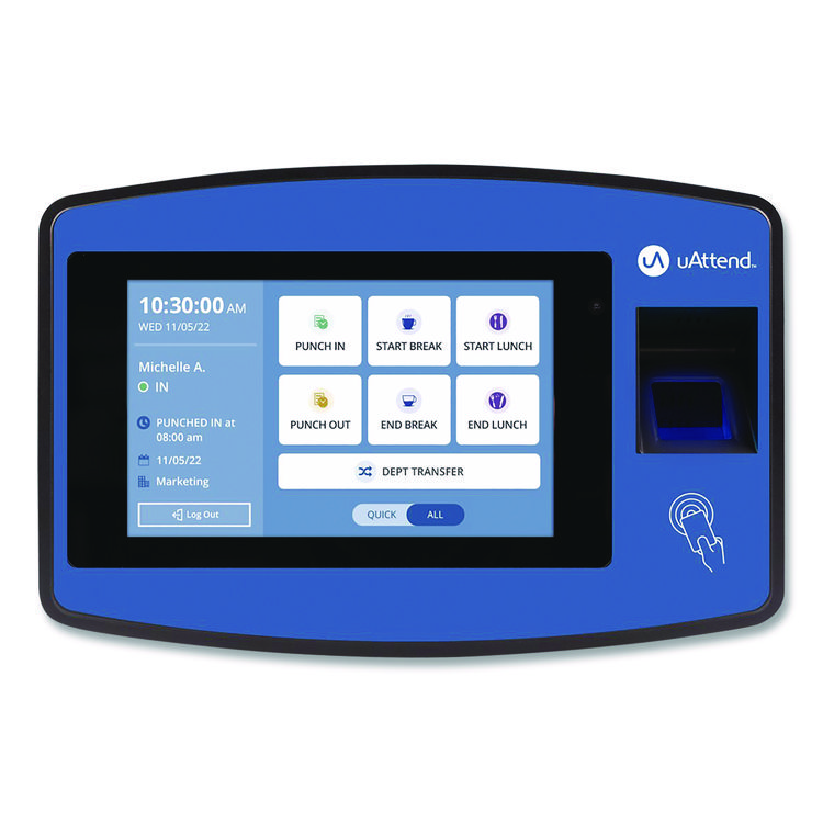 uAttend Biometric Fingerprint Touch Tablet Time Clock System, Unlimited Employees, Black/Blue (PPZ2500)