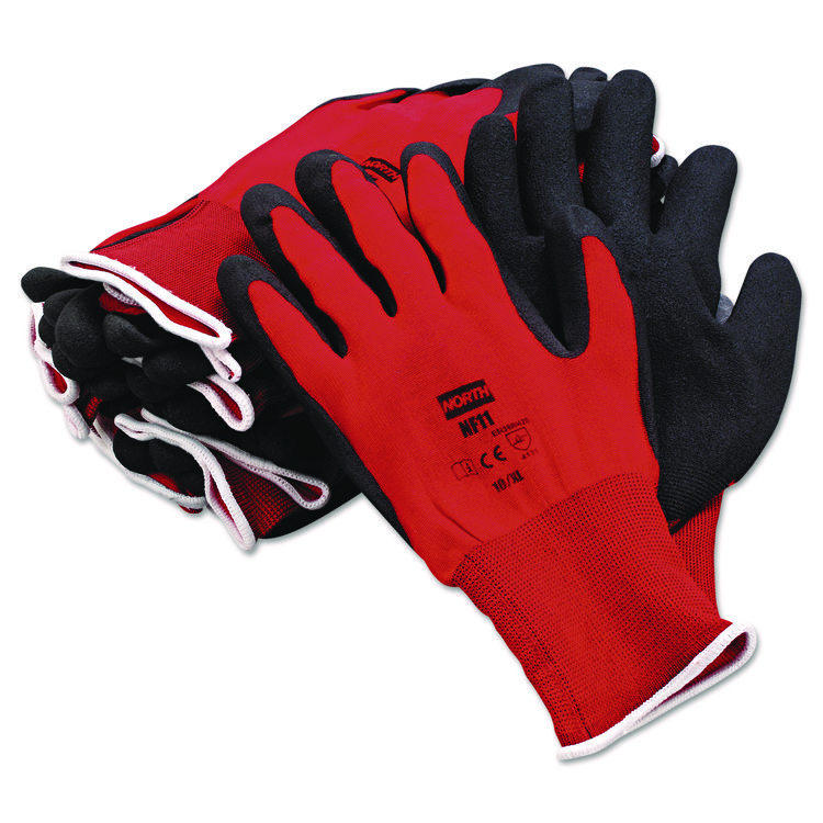 North Safety NorthFlex Red Foamed PVC Gloves, EN388: 4131, 10" Long, X-Large (Size 10), Red/Black, 12 Pairs (NSPNF1110XL)