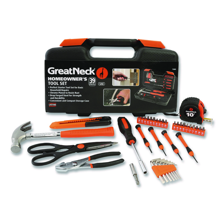 Great Neck Homeowner's 39-Piece Tool Set, 12.38" x 3" x 7.25" Carry Case (GNS73802)