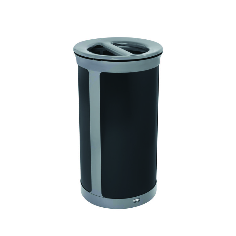 Rubbermaid Commercial ENHANCE Series Waste Receptacle, Dual Top Hole, 33 gal, Metal, Pearl Gray/Umbra Gray (RCP2172847)