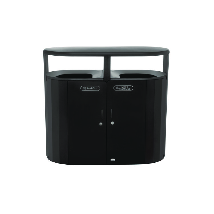 Rubbermaid Commercial RESIST Dual Stream Waste and Recycling Container, 66 gal, Metal, Textured Black/Black Gloss (RCP2185042)