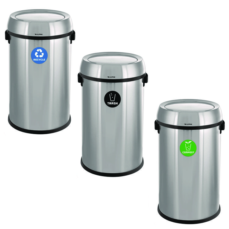 ALPINE INDUSTRIES 17 Gallon Stainless Steel Indoor Recycling, Trash and Compost Bins with Swivel Lid (ALH47065L1RTCO)
