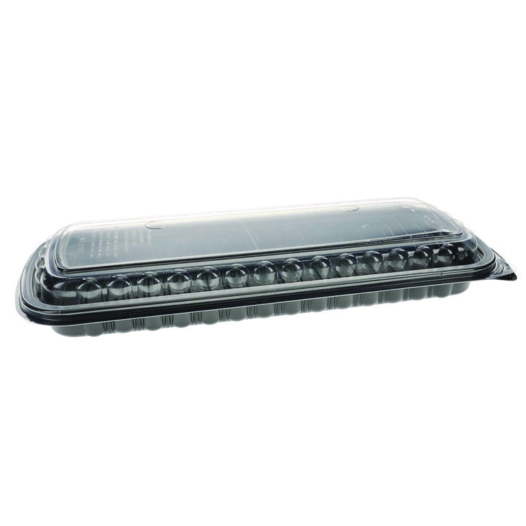Pactiv Evergreen MealMaster Rib Container Base/Lid, 16.6 x 7.3 x 2.3, Black/Clear, Plastic, 80/Carton (PCTYCNC167000DZ)