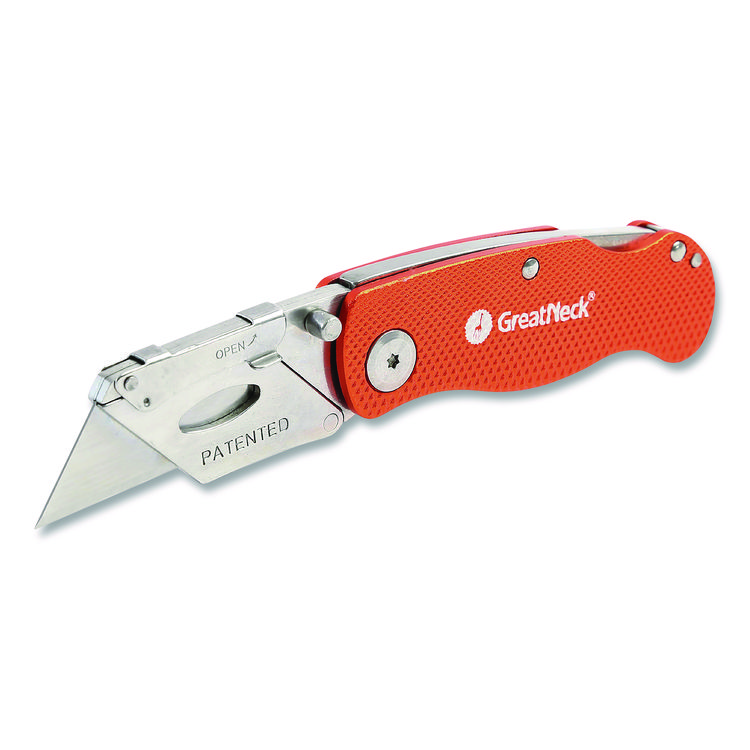 Great Neck Quick Change Lock Back Utility Knife, 3.5" Aluminum Handle, Orange (GNS74201)