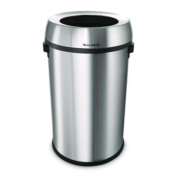 ALPINE INDUSTRIES 17 Gallon Stainless Steel Heavy-Gauge Brushed Open Top Commercial Trash Can (ALHALP47065L)
