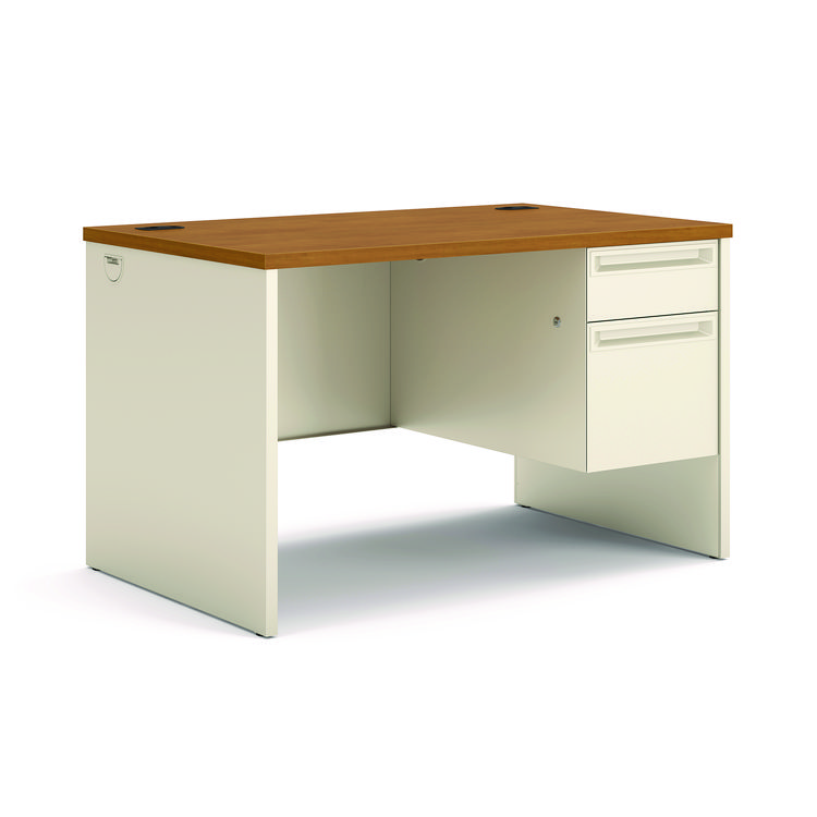 HON 38000 Series Right Pedestal Desk, 48" x 30" x 29.5", Harvest/Putty (HON38251CL)