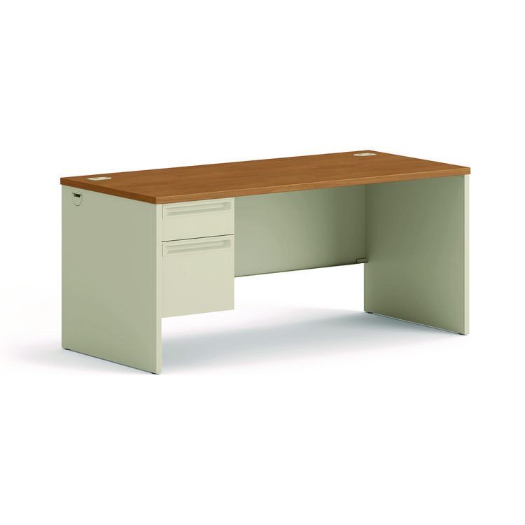 HON 38000 Series Left Pedestal Desk, 66" x 30" x 29.5", Harvest/Putty (HON38292LCL)
