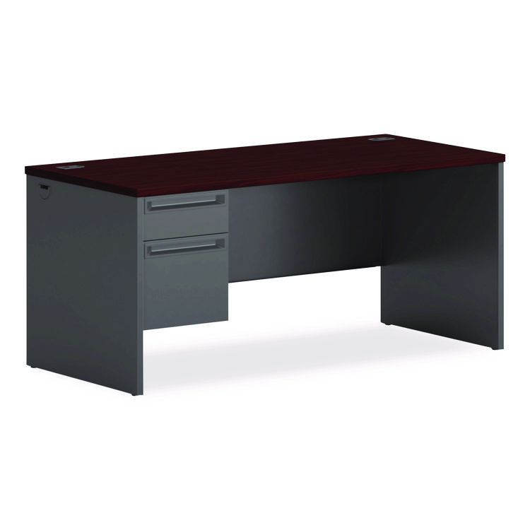 HON 38000 Series Left Pedestal Desk, 66" x 30" x 29.5", Mahogany/Charcoal (HON38292LNS)
