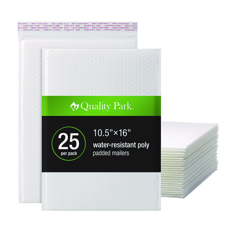 Quality Park Poly Bubble Mailers, #5, Barrier Bubble Cushion, Redi-Seal Adhesive Closure, 10.5 x 15, White, 25/Pack (QUA95011)