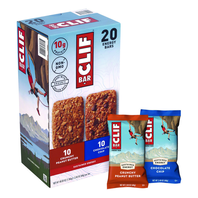 CLIF Bar Energy Bar, Chocolate Chip/Crunchy Peanut Butter, 2.4 oz, 20/Box (GRR22000438)