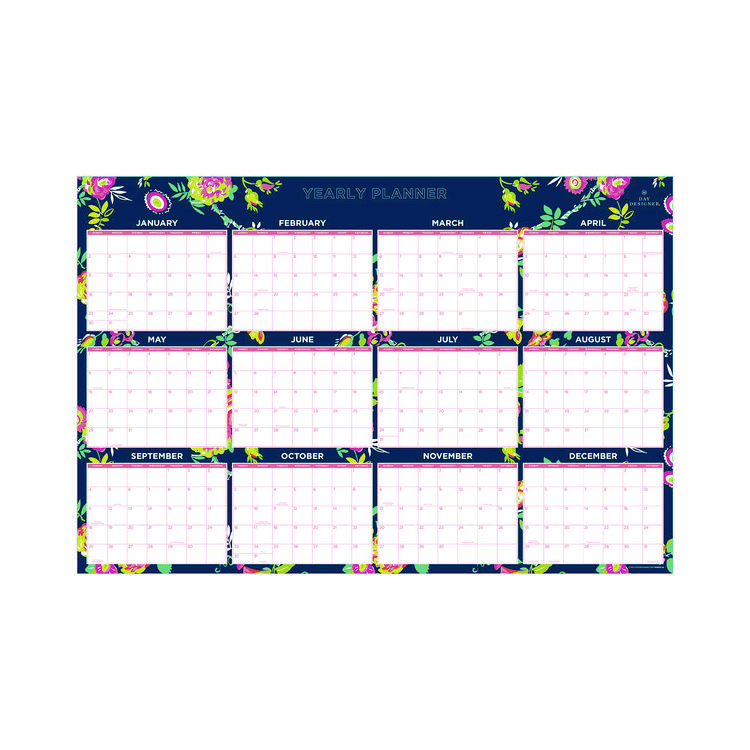 Blue Sky Day Designer Peyton Laminated Erasable Wall Calendar, Floral Artwork, 36 x 24, White/Navy Sheets, 12-Month (Jan to Dec): 2026 (BLS103632)