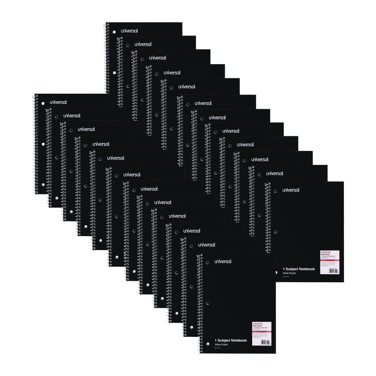 Universal Wirebound Notebook, 1-Subject, Wide/Legal Rule, Black Cover, (70) 10.5 x 8 Sheets (UNV66620)