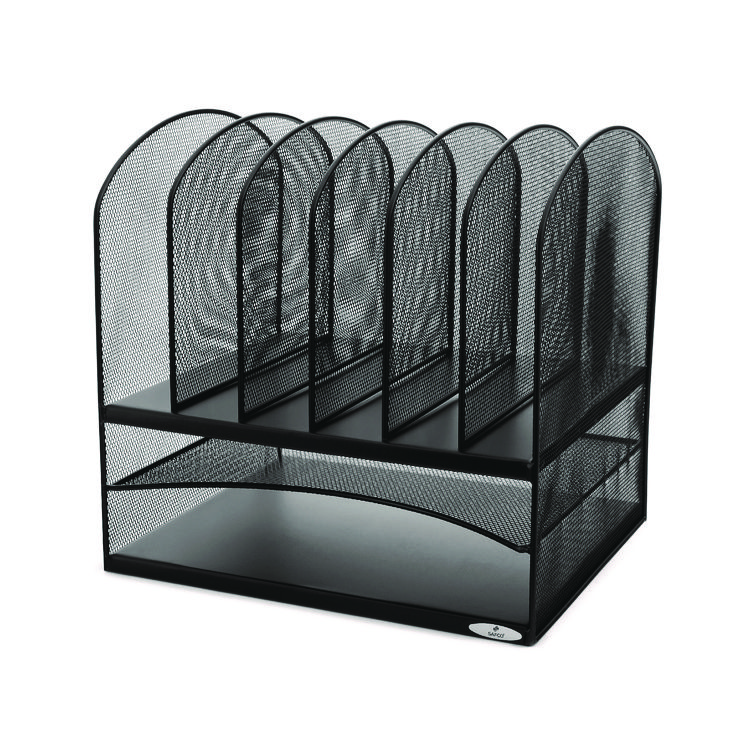 Safco Onyx Mesh Desk Organizer with Two Horizontal and Six Upright Sections, Letter Size Files, 13.25" x 11.5" x 13", Black (SAF3255BL)
