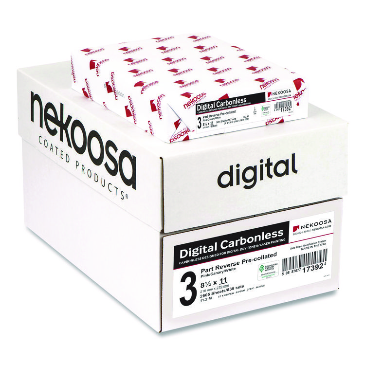 Nekoosa Fast Pack Carbonless 3-Part Paper, 8.5 x 11, Pink/Canary/White, 500 Sheets/Ream, 5 Reams/Carton (NEK17392)