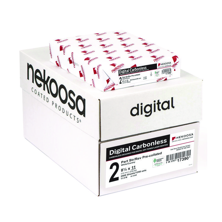 Nekoosa Fast Pack Digital Carbonless Paper, 2-Part, 8.5 x 11, White/Canary, 500 Sheets/Ream, 5 Reams/Carton (NEK17390)