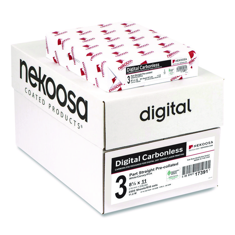 Nekoosa Fast Pack Carbonless 3-Part Paper, 8.5 x 11, White/Canary/Pink, 500 Sheets/Ream, 5 Reams/Carton (NEK17391)