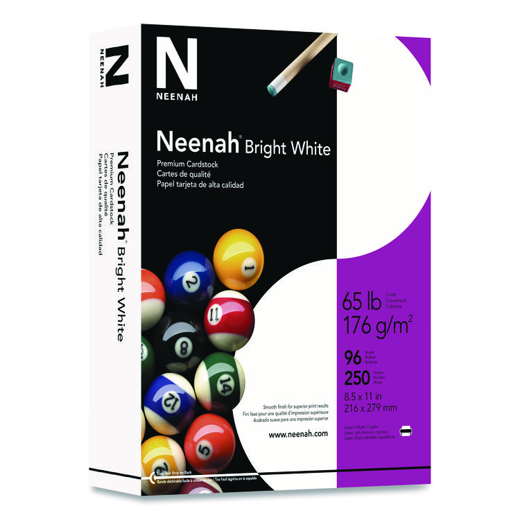 Neenah Bright White Bright White Card Stock, 96 Bright, 65 lb Cover Weight, 8.5 x 11, 250/Pack (WAU91904)